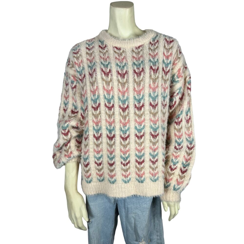 Forever 21 Womens sweater L Large Multicolor Fuzzy Soft Cozy Comfy Casual Cute